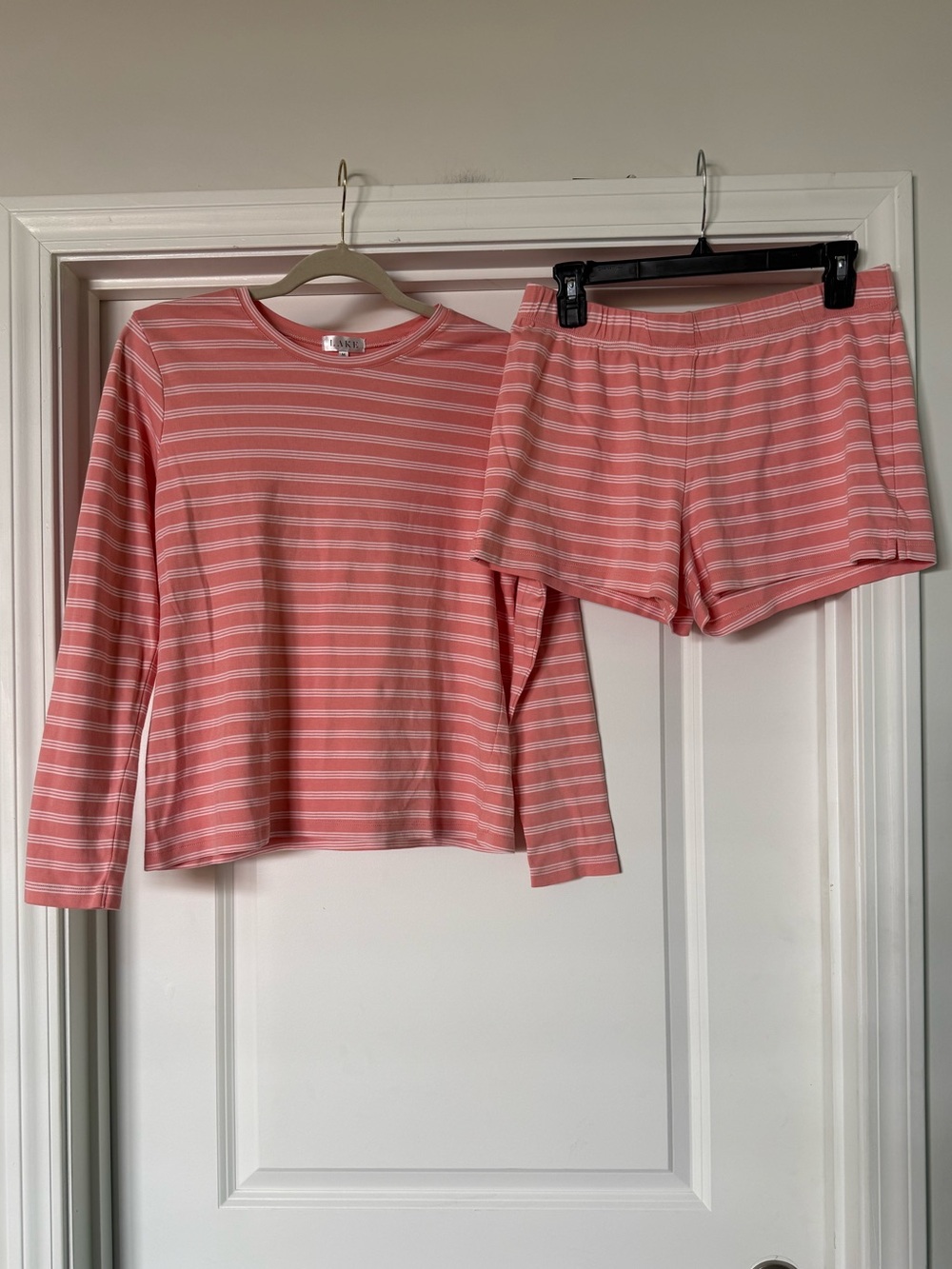Lake 100% Pima Cotton Pajama Set Crew Long-Short Set Pink Stripes Size Medium